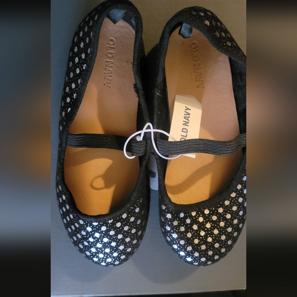 Old Navy Black Flats with Silver Dots
